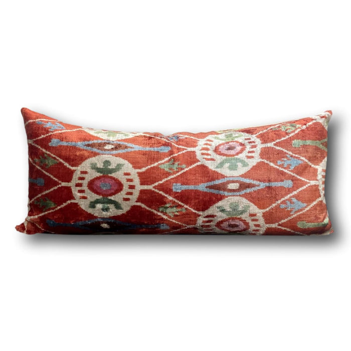 IKAT cushion cover - Lumbar Orange Velvet-  40 x 90 cm