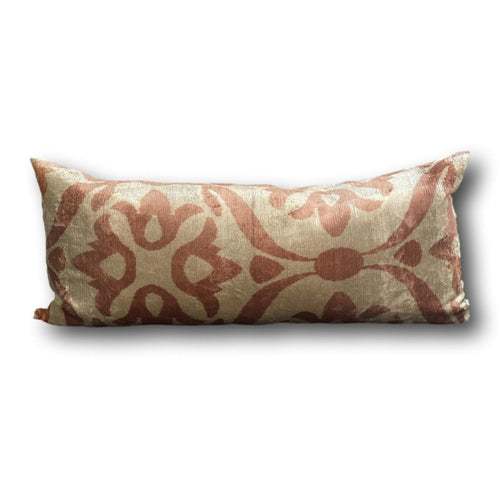 IKAT cushion cover - Lumbar Pink and Cream Velvet-  40 x 90 cm