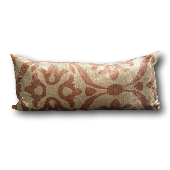 IKAT cushion cover - Lumbar Pink and Cream Velvet-  40 x 90 cm