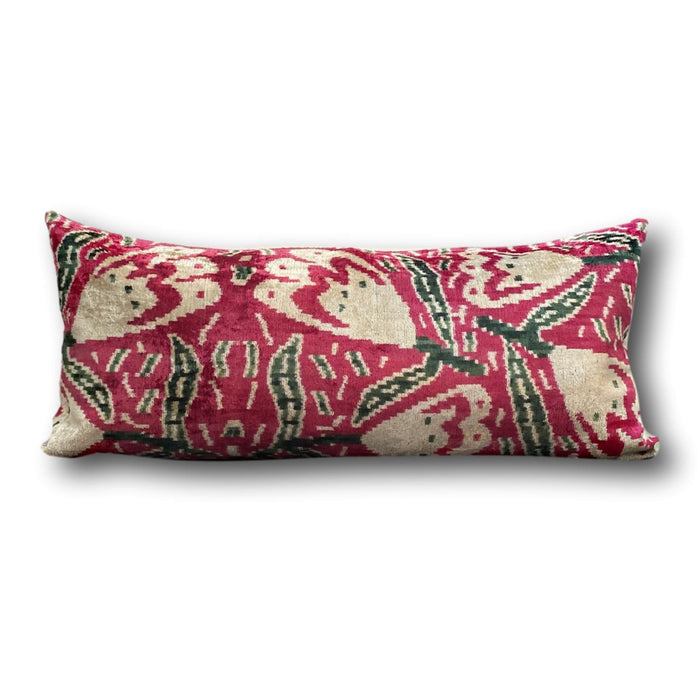 IKAT cushion cover - Lumbar Pink and Green Velvet-  40 x 90 cm