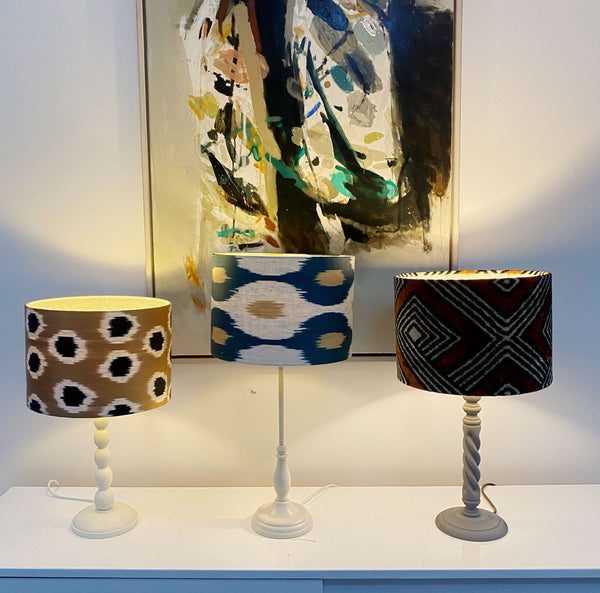 Handmade Ikat Lampshade - Teal and Yellow - Dia 30 cm