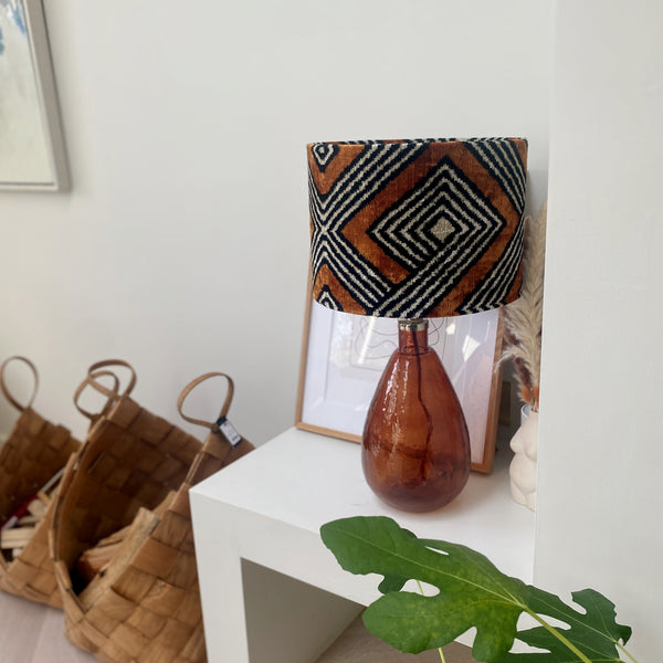 Handmade Velvet Ikat Lampshade - Rust and Black - Dia 30 cm