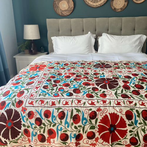 Authentic Suzani cotton hand embroidery bed spread multi colour 144 x 208 cm (SuBC 0056)