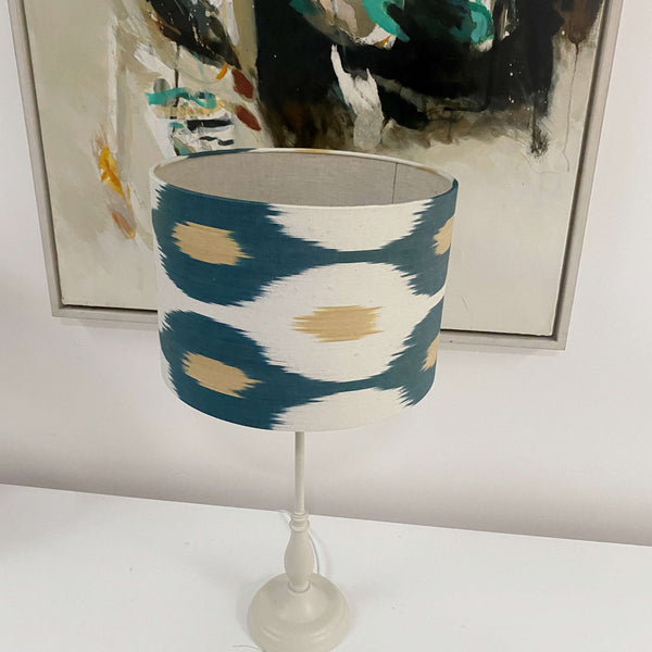 Handmade Ikat Lampshade - Teal and Yellow - Dia 30 cm
