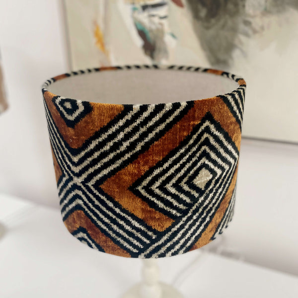 Handmade Velvet Ikat Lampshade - Rust and Black - Dia 30 cm