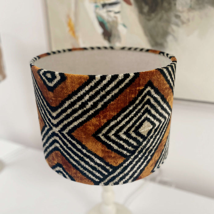 Handmade Velvet Ikat Lampshade - Rust and Black - Dia 30 cm