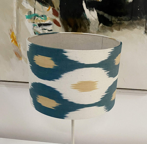 Handmade Ikat Lampshade - Teal and Yellow - Dia 30 cm