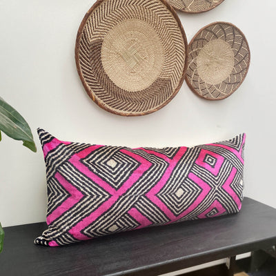 IKAT cushion cover - Lumbar Hot Pink Velvet-  40 x 90 cm