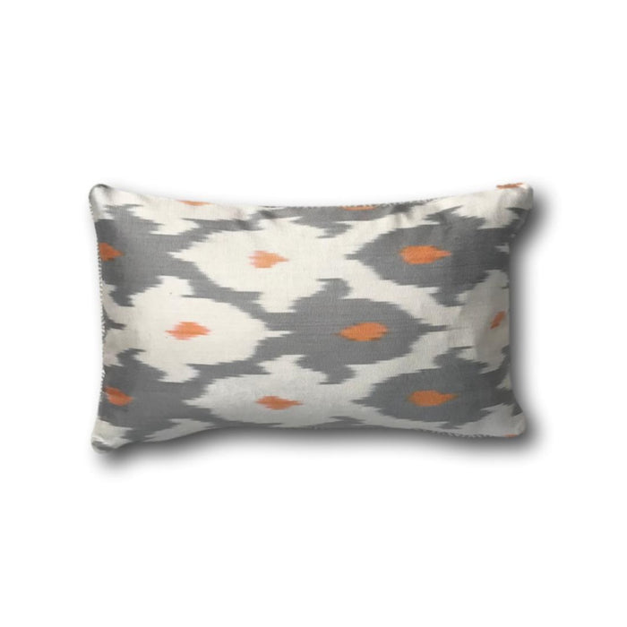 IKAT cushion cover -Grey and Orange double sided small-  25 x 40 cm