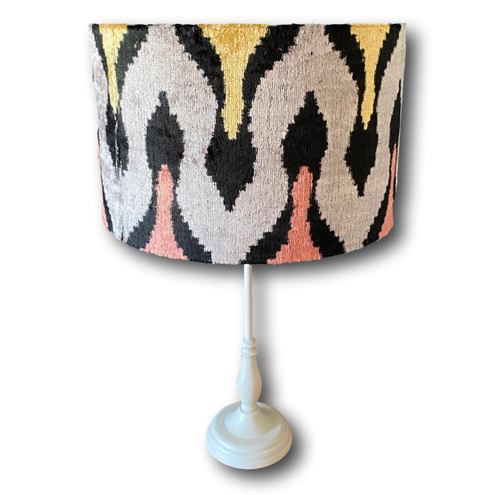 Handmade Ikat Lampshade - Pink Yellow and Grey Velvet - Dia 40 cm