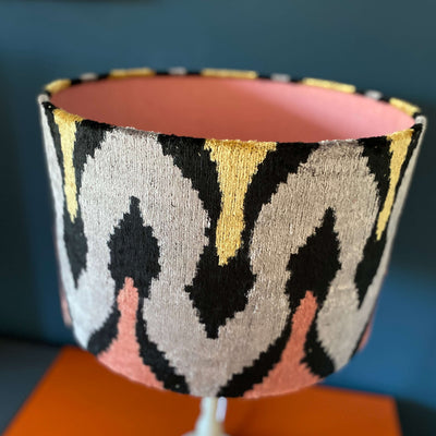Handmade Ikat Lampshade - Pink Yellow and Grey Velvet - Dia 40 cm