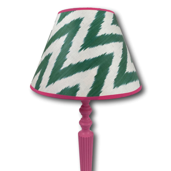 Handmade Ikat Empire Lampshade - Green Zigzag with Pink - Dia 30 cm