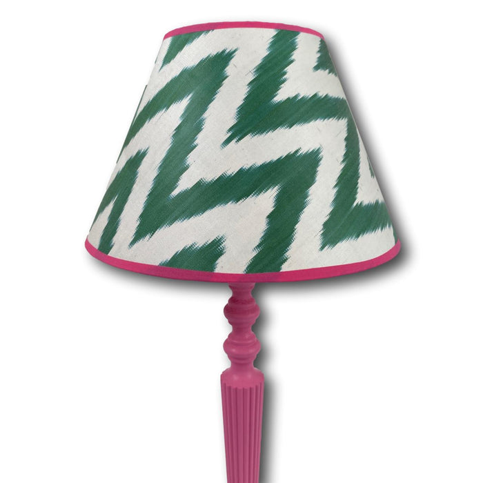 Handmade Ikat Empire Lampshade - Green Zigzag with Pink - Dia 30 cm
