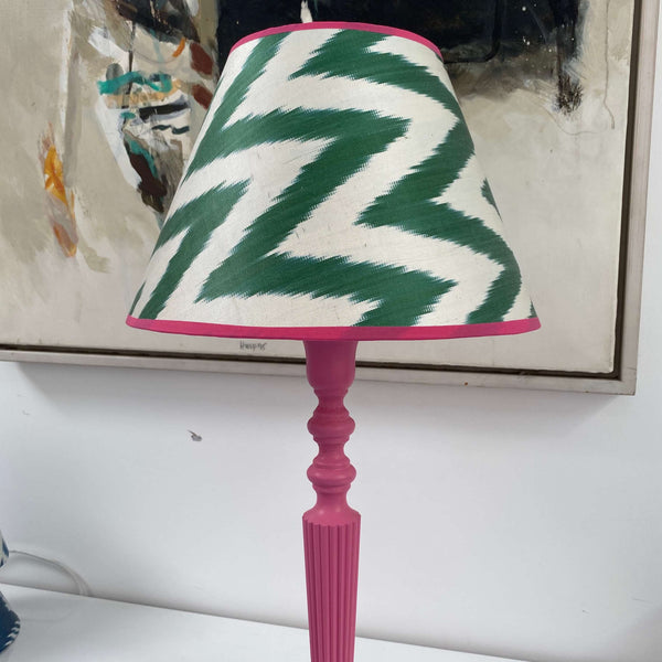 Handmade Ikat Empire Lampshade - Green Zigzag with Pink - Dia 30 cm