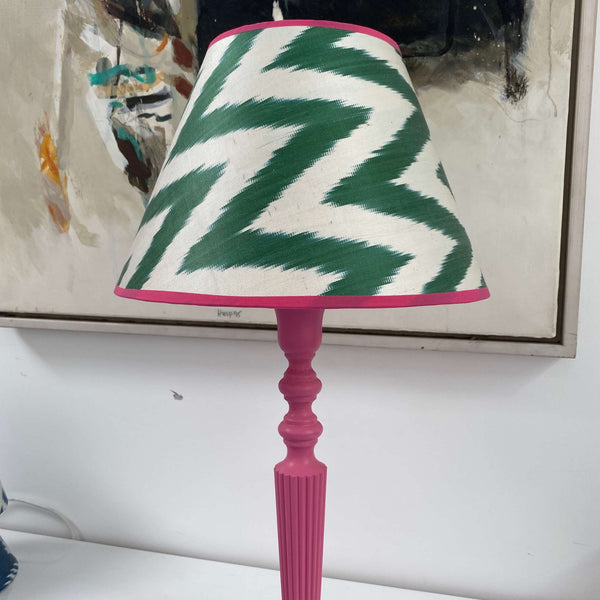 Handmade Ikat Empire Lampshade - Green Zigzag with Pink - Dia 30 cm