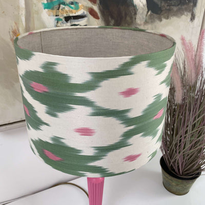 Handmade Ikat Lampshade - Pink and Green - Dia 30 cm