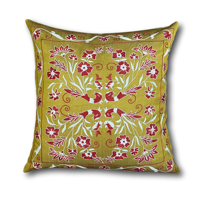 Authentic Suzani silk hand embroidery cushion cover - (GOLD004)