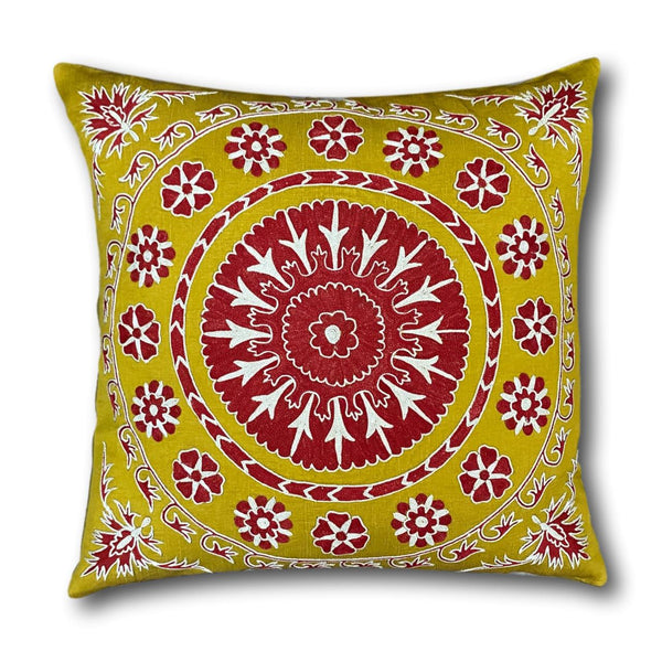 Authentic Suzani silk hand embroidery cushion cover - (GOLD003)
