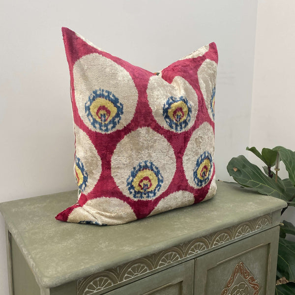 Double Sided IKAT cushion cover - Cherry Velvet -  60 x 60 cm