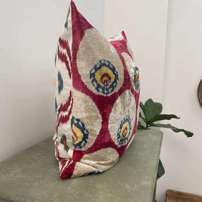 Double Sided IKAT cushion cover - Cherry Velvet -  60 x 60 cm
