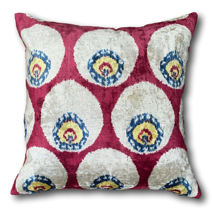 Double Sided IKAT cushion cover - Cherry Velvet -  60 x 60 cm