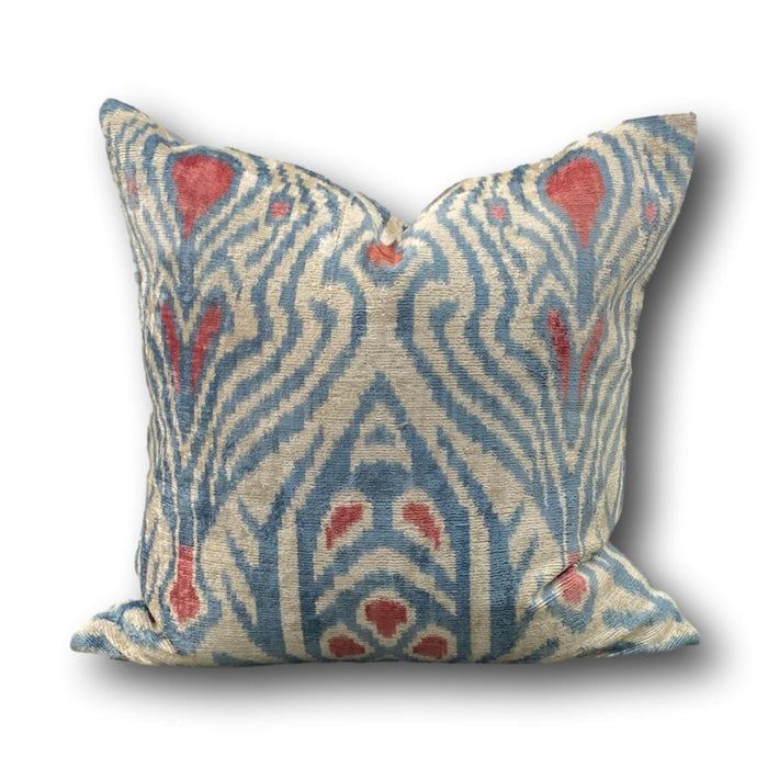 Double Sided Blue and Orange Silk and Velvet IKAT cushion cover - 50 x 50 cm