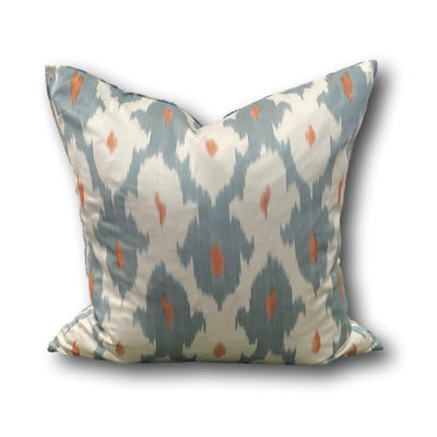 Double Sided Blue and Orange Silk and Velvet IKAT cushion cover - 50 x 50 cm