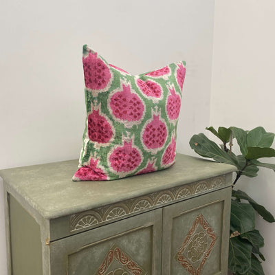 Double Sided Pink Pomegranate Velvet silk IKAT cushion cover - 50 x 50 cm