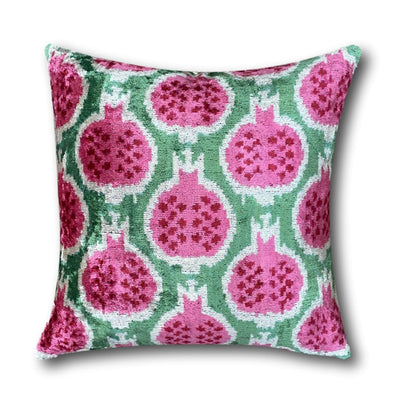 Double Sided Pink Pomegranate Velvet silk IKAT cushion cover - 50 x 50 cm