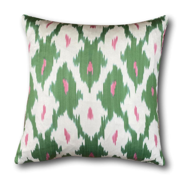 Double Sided Pink Pomegranate Velvet silk IKAT cushion cover - 50 x 50 cm