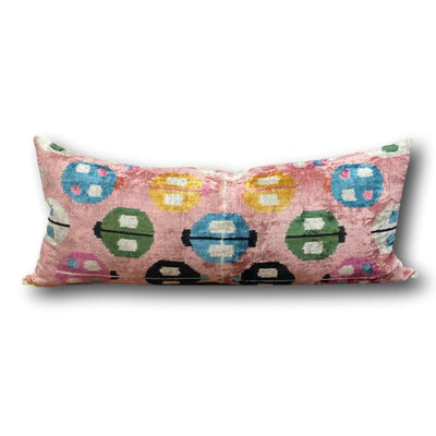 IKAT cushion cover - Lumbar Pink Lady Bug Velvet-  40 x 90 cm