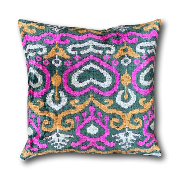 Double Sided Orange and Pink Velvet silk IKAT cushion cover - 50 x 50 cm