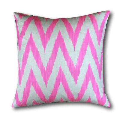 Double Sided Orange and Pink Velvet silk IKAT cushion cover - 50 x 50 cm
