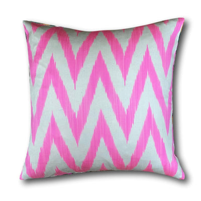Double Sided Orange and Pink Velvet silk IKAT cushion cover - 50 x 50 cm