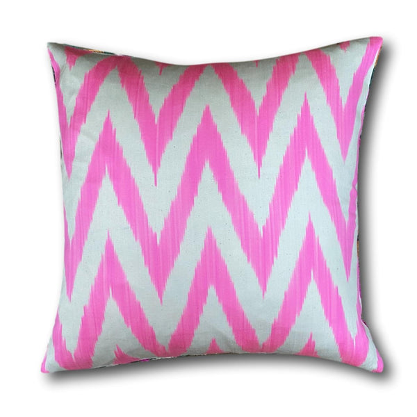 Double Sided Orange and Pink Velvet silk IKAT cushion cover - 50 x 50 cm