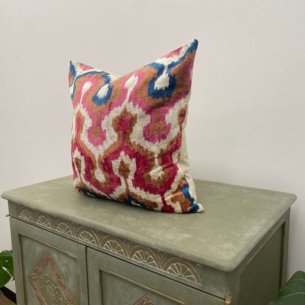 IKAT cushion cover -Pink, Blue and Copper - Velvet -  50 x 50 cm