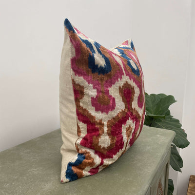 IKAT cushion cover -Pink, Blue and Copper - Velvet -  50 x 50 cm