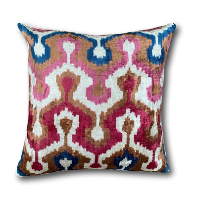 IKAT cushion cover -Pink, Blue and Copper - Velvet -  50 x 50 cm