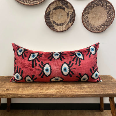 IKAT cushion cover - Lumbar Red Eye Velvet-  40 x 90 cm