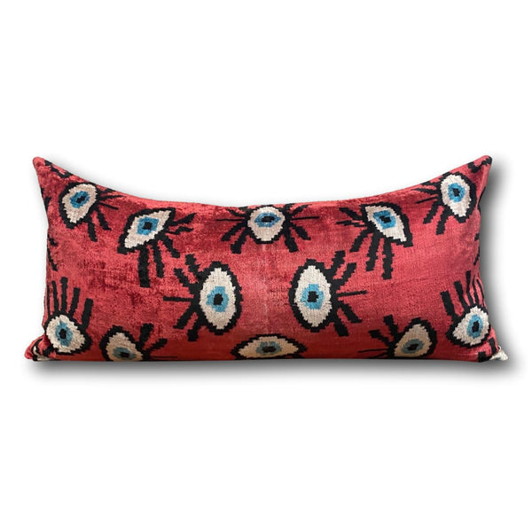 IKAT cushion cover - Lumbar Red Eye Velvet-  40 x 90 cm