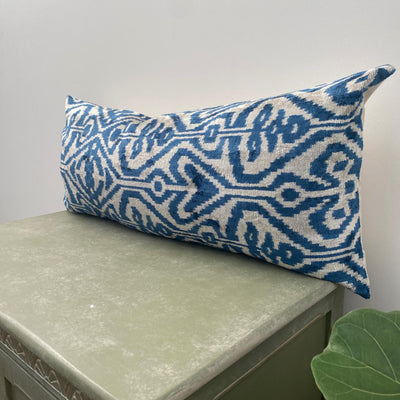 IKAT cushion cover - Blue Velvet-  40 x 90 cm