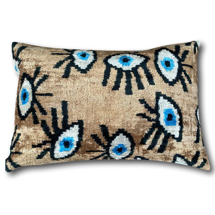 Beige Eye Ikat Velvet cushion cover - 40 x 60 cm