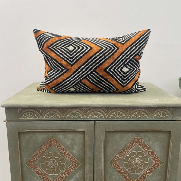 Black and Rust Ikat Velvet cushion cover - 40 x 60 cm