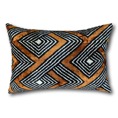 Black and Rust Ikat Velvet cushion cover - 40 x 60 cm