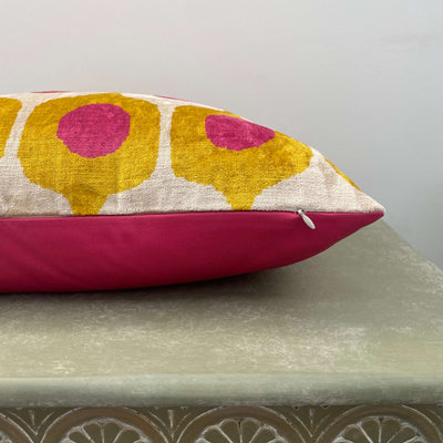 Pink and Yellow Silk Ikat Velvet cushion cover - 40 x 60 cm