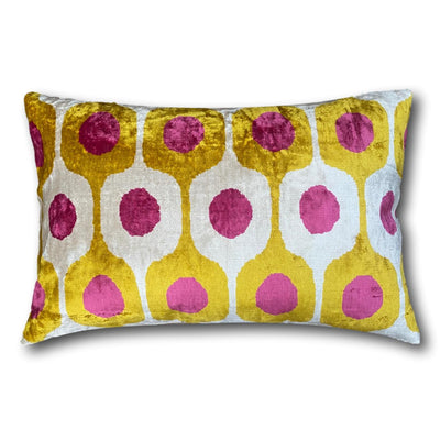 Pink and Yellow Silk Ikat Velvet cushion cover - 40 x 60 cm