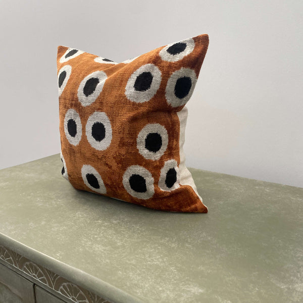 Black and Rust Dotty Velvet IKAT cushion cover - 40 x 40 cm