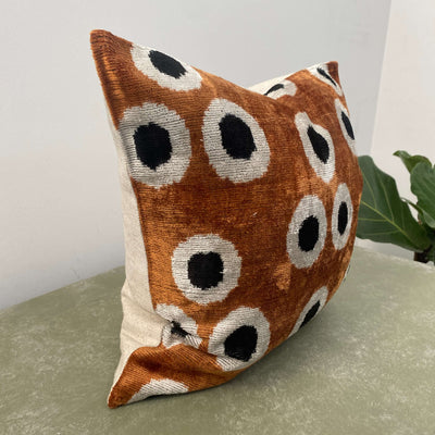 Black and Rust Dotty Velvet IKAT cushion cover - 40 x 40 cm