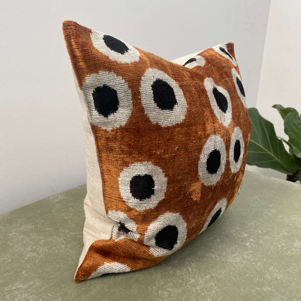 Black and Rust Dotty Velvet IKAT cushion cover - 40 x 40 cm