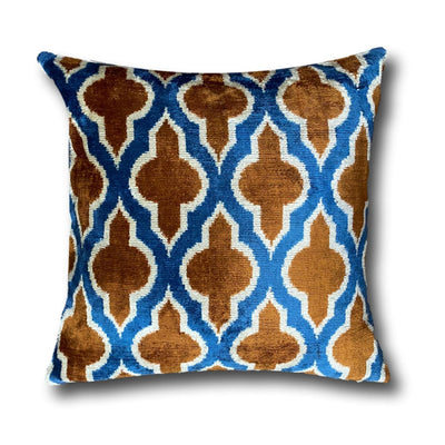 Blue and Rust Velvet IKAT cushion cover - 40 x 40 cm
